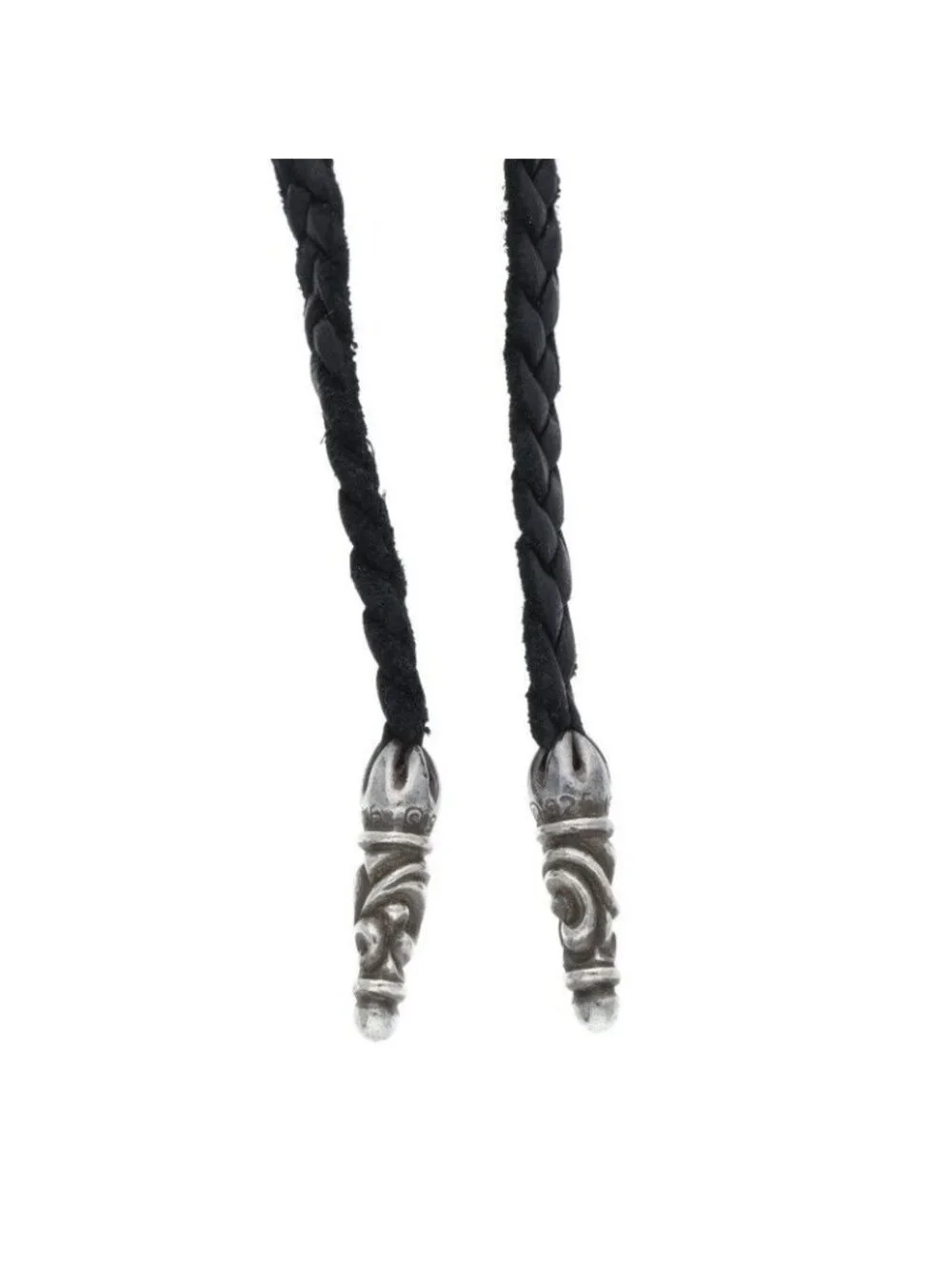 Chrome Hearts Leather Braid Scroll Blade Silver Necklace